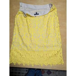 Banana Republic yellow floral lace overlay preppy pencil skirt Size 14 NWOT
